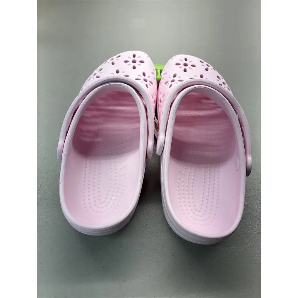 Crocs Kids' Classic Floral Cut Out Clogs Light Pink #210943-6ZW Size 3 J3 New